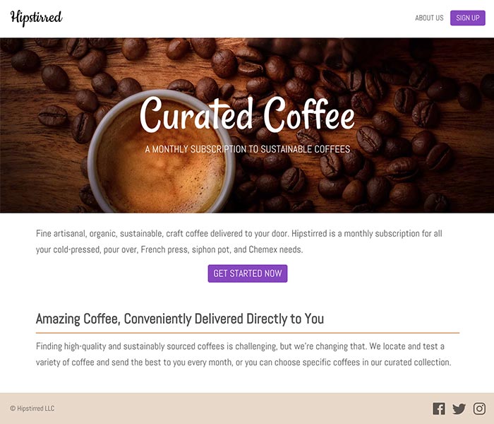 Coffee website coded with background images and icons