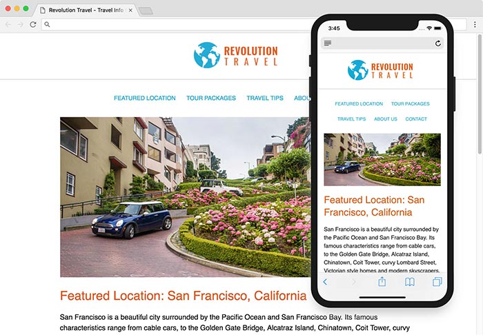Travel website coded to be responsive on mobile
