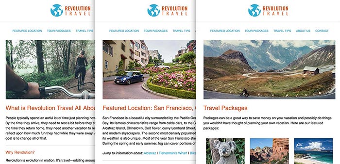 Travel website coded with HTML and CSS
