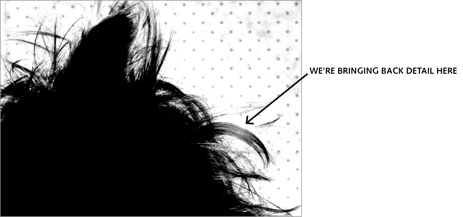 Restored arc of hair using the History Brush tool in Photoshop