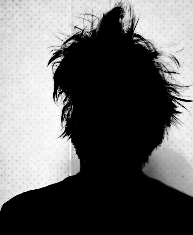 Initial black silhouette of a subject with hair outlined for selection mask