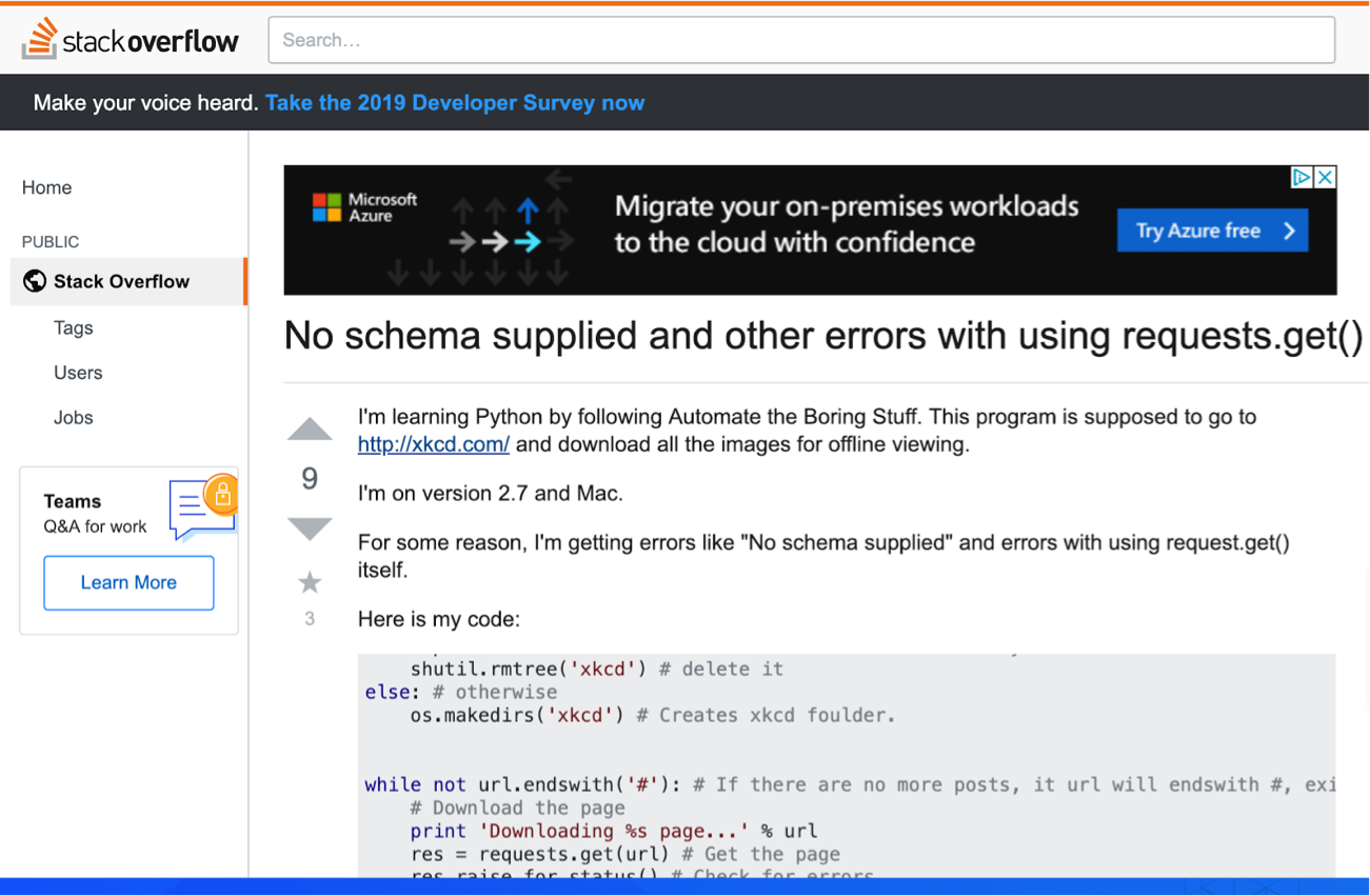 Stack Overflow Schema Error