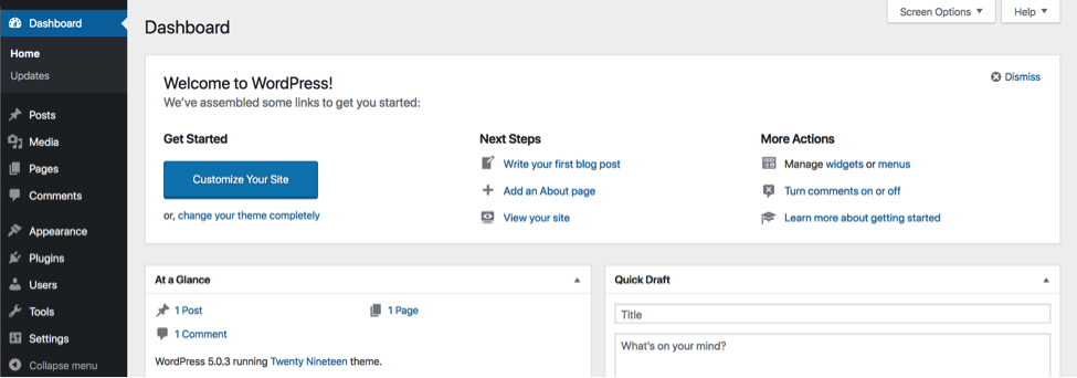 Wordpress Dashboard View