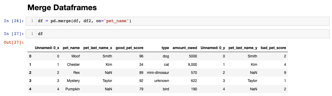 Merge Dataframes Pandas example