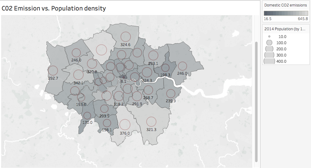 Tableau map visualization displaying a dual-axis layered map with geographic data