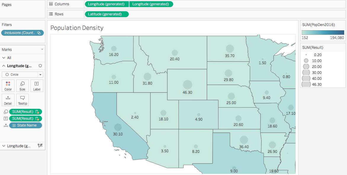 Bivariate map example comparing two similar fields using different color scales