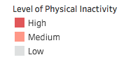 Legend showing levels of physical inactivity categorized as low, medium, and high